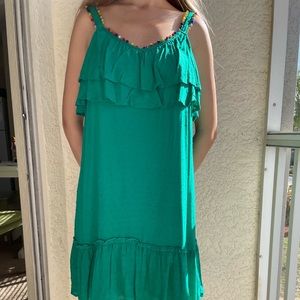 Green Ruffle Dress with Rainbow Details